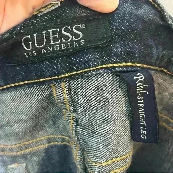 Guess Rebel Straight Leg Denim Jeans Mens 38x30 Dark Wash Blue 5 Pocket Casual - Picture 10 of 11